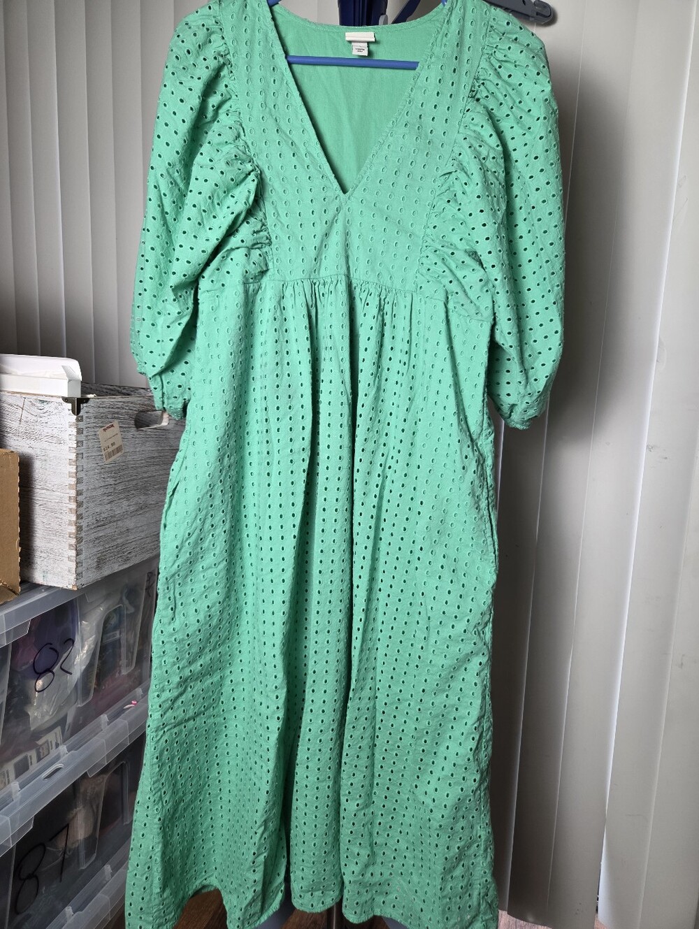 A New day green dress Eyelet midi womens size small